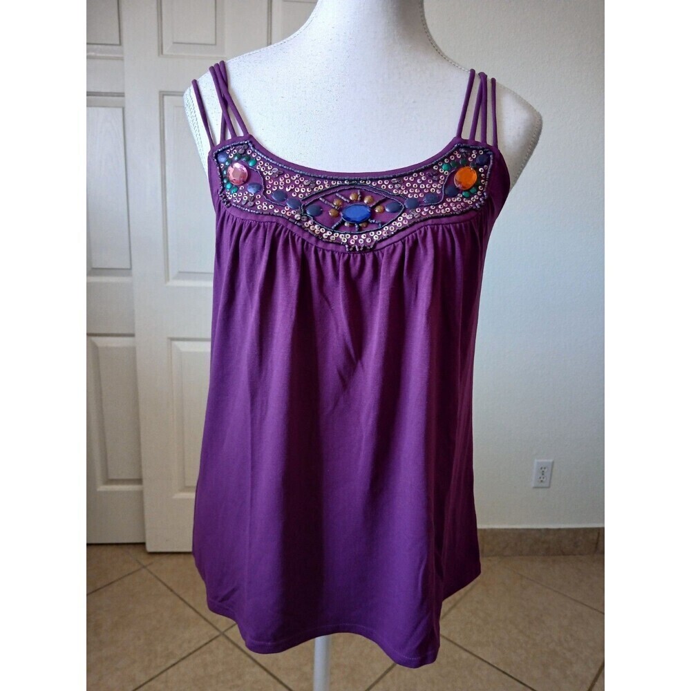 Amass‎ Womens Tank Top Purple Size 2 Sequin Accents Sleeveless Casual Summer